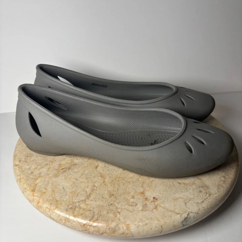Crocs Sienna Flat W9 Gray Cut Out Slip On Comfort Shoes